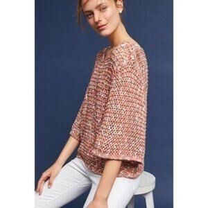 Anthropologie {Moth} Salina Open Knit Bell Sleeve Pullover Sweater Pink/Green XS